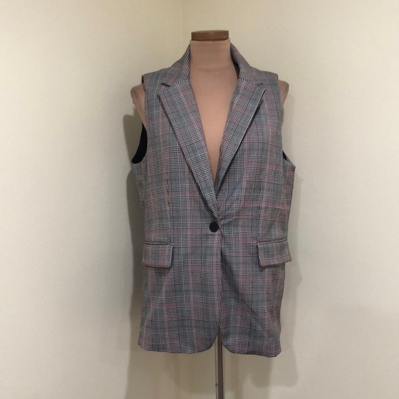 NWT Rachel Zoe Vest Size Large White Black Red Houndstooth - Picture 2 of 9